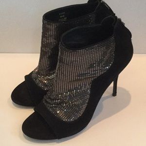 Elizabeth and James black suede & chain metal heel